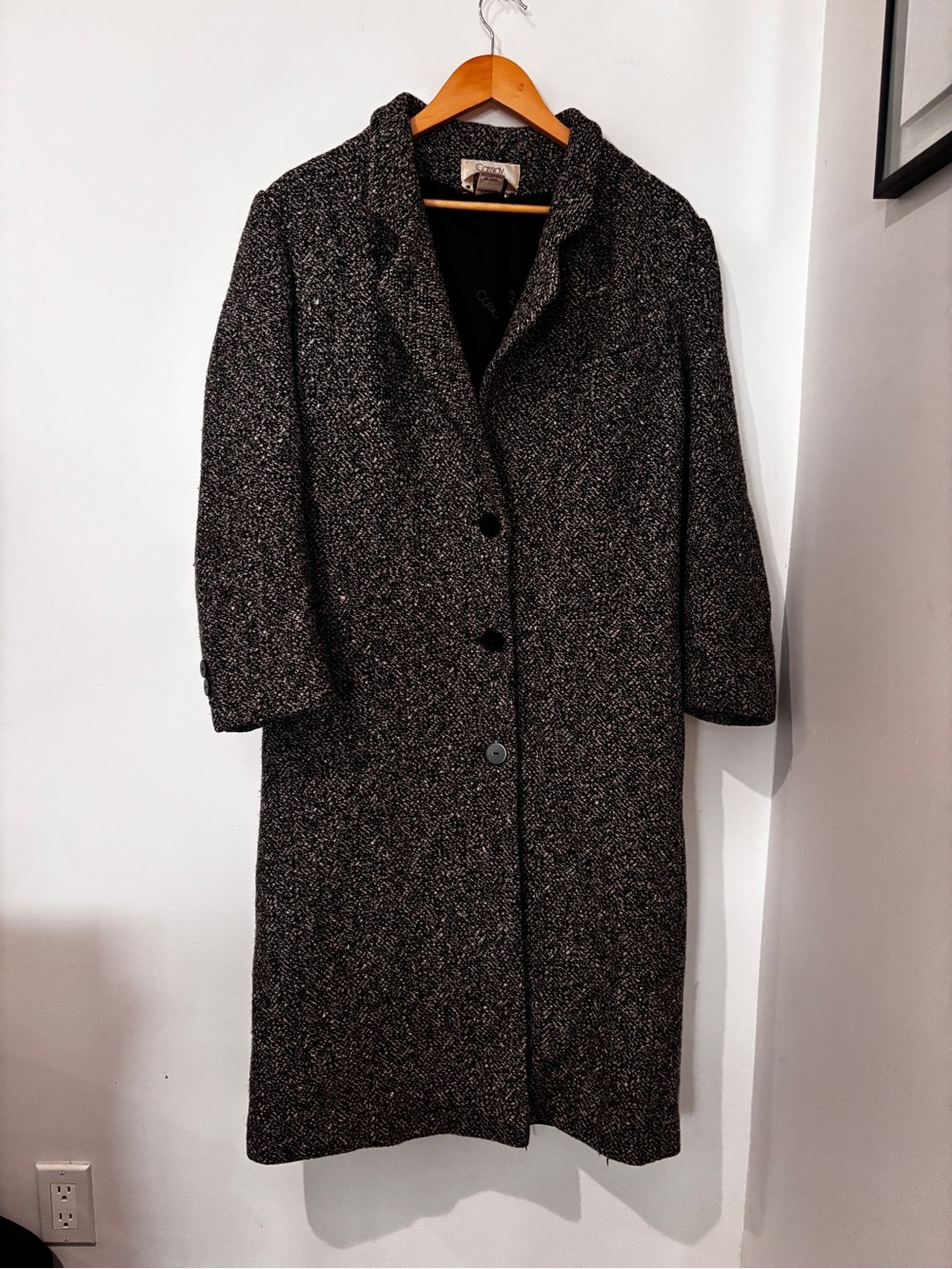 Vintage Long Tweed Pea Coat in Black-Gray